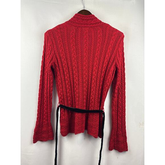 Green Label Ralph Lauren Petite Medium Red Knit Sweater w/ Black Velvet Belt - Picture 5 of 6